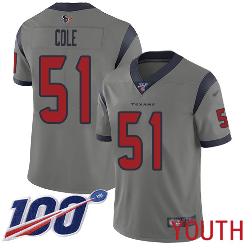 Houston Texans Limited Gray Youth Dylan Cole Jersey NFL Football #51 100th Season Inverted Legend